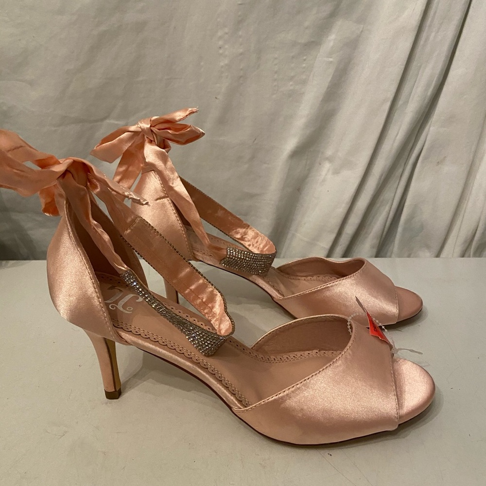 Journee Collection pink satin sandals rhinestone